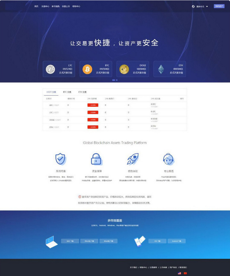 仿火币-多币种交易所源码 聚币 虚拟币交易所系统BTC LTC ETH 猫力币机器人数字货币交易-启航资源