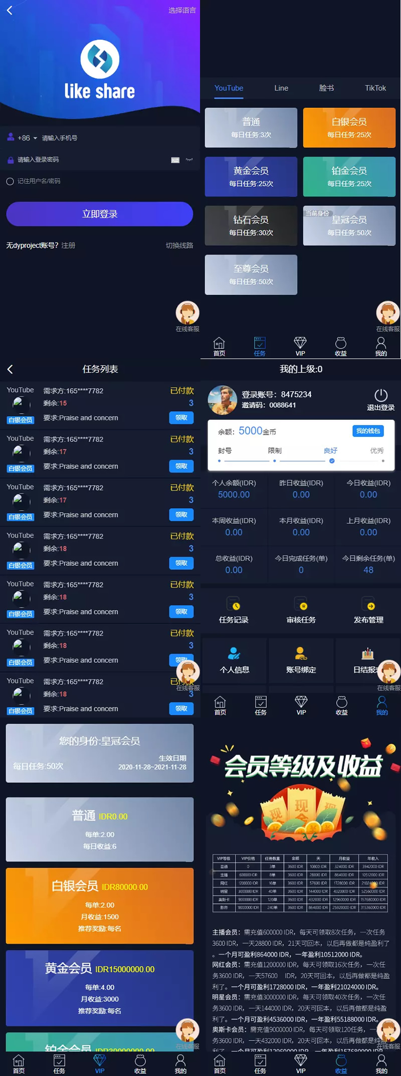 【任务点赞】国际多语言版抖音+快手+脸书+LINE+TIKTOK悬赏平台-启航资源