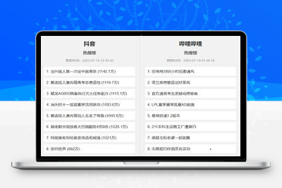 亲测抖音、百度、哔哩哔哩热搜热榜单页的HTML源码-启航资源