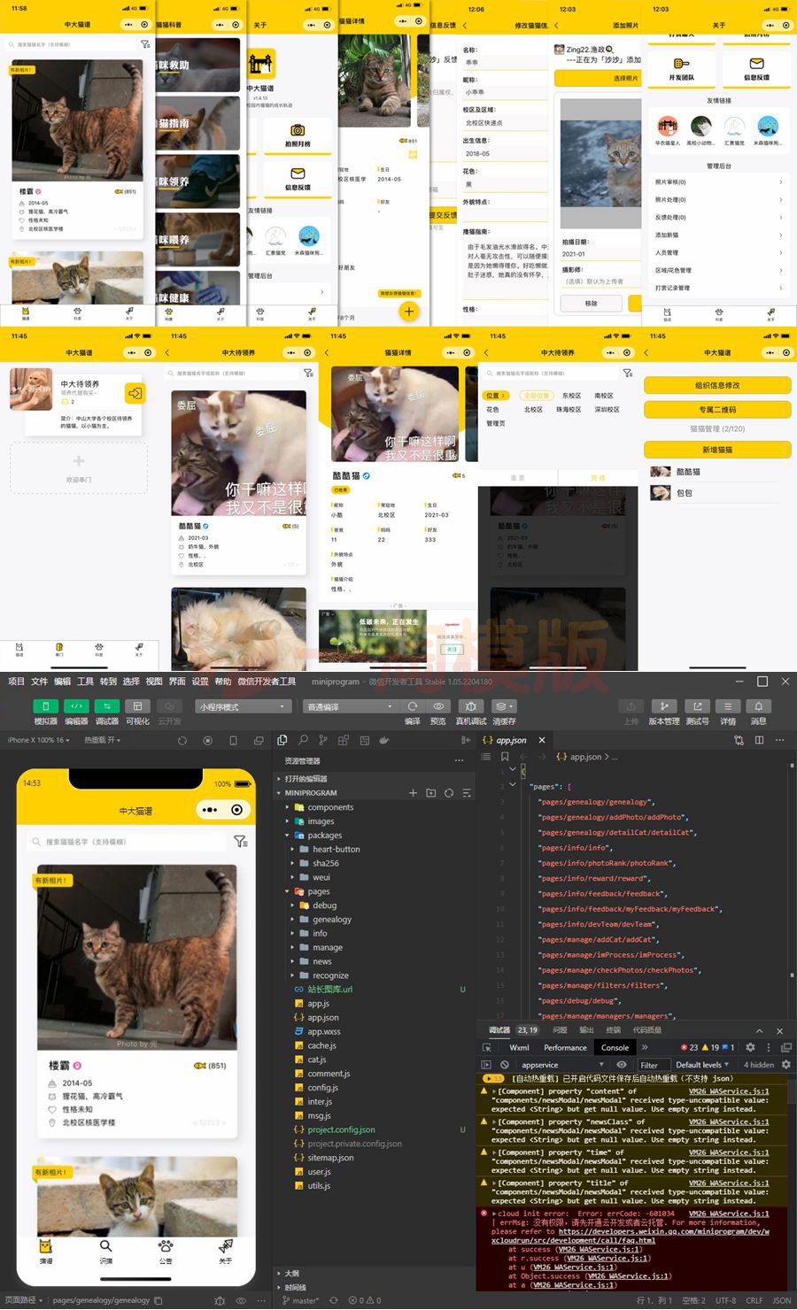 图片[1]-亲测校园流浪猫信息记录和分享的小程序源码/微信云开发中大猫谱小程序源码-启航资源